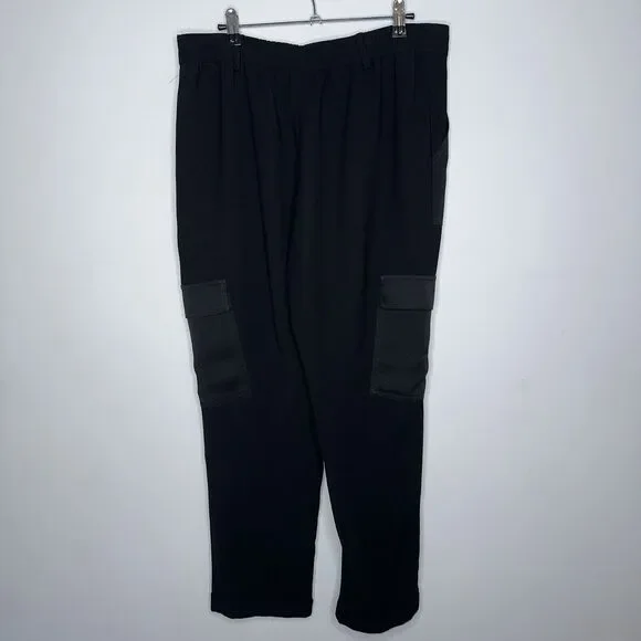Anthropologie Maeve Women’s Delancey Cargo Joggers Satin Trimmed Black Size M - Picture 3 of 5